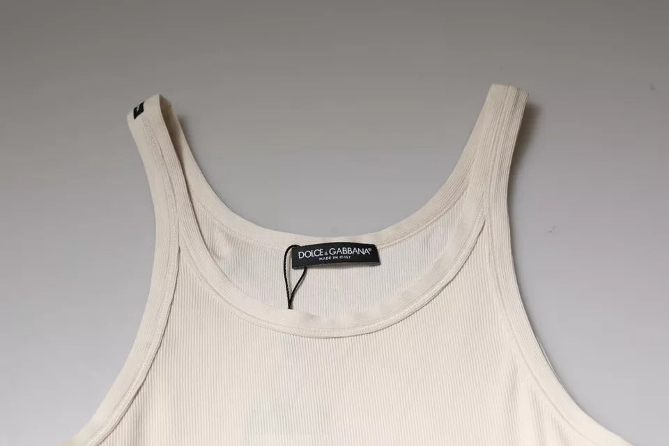 Μπλουζάκι Dolce & Gabbana Off White από βαμβακερό αμάνικο στρογγυλό λαιμό Tank T-shirt