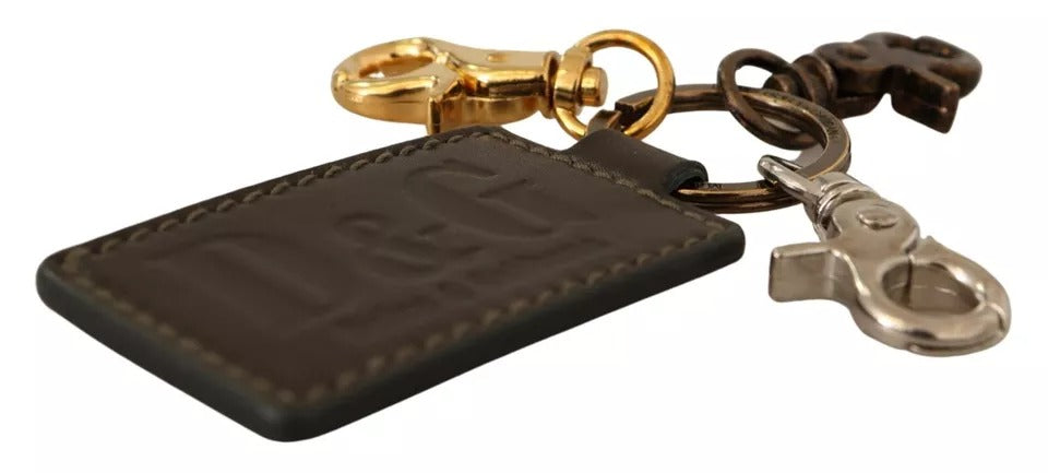 Dolce & Gabbana Green Leather D&G Logo Metal Ring Hook Μπρελόκ με μπρελόκ