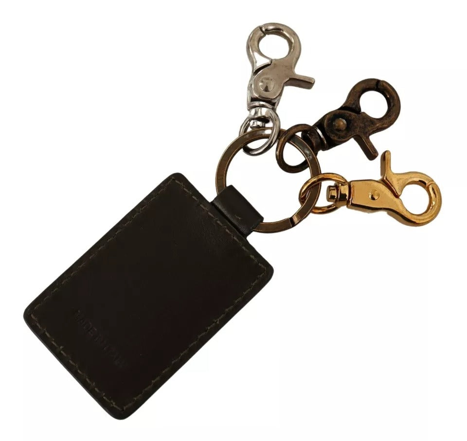 Dolce & Gabbana Green Leather D&G Logo Metal Ring Hook Μπρελόκ με μπρελόκ