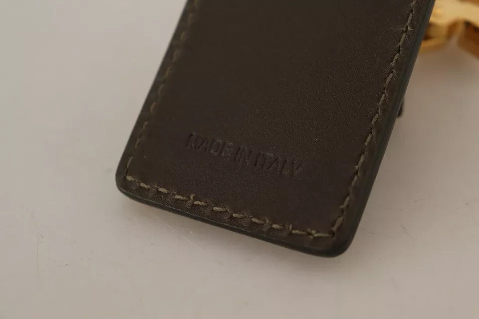 Dolce & Gabbana Green Leather D&G Logo Metal Ring Hook Μπρελόκ με μπρελόκ