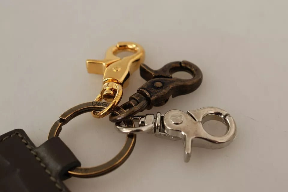 Dolce & Gabbana Green Leather D&G Logo Metal Ring Hook Μπρελόκ με μπρελόκ