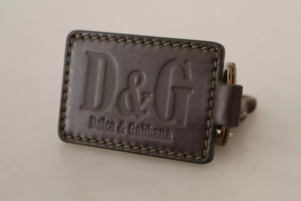 Dolce & Gabbana Green Leather D&G Logo Metal Ring Hook Μπρελόκ με μπρελόκ