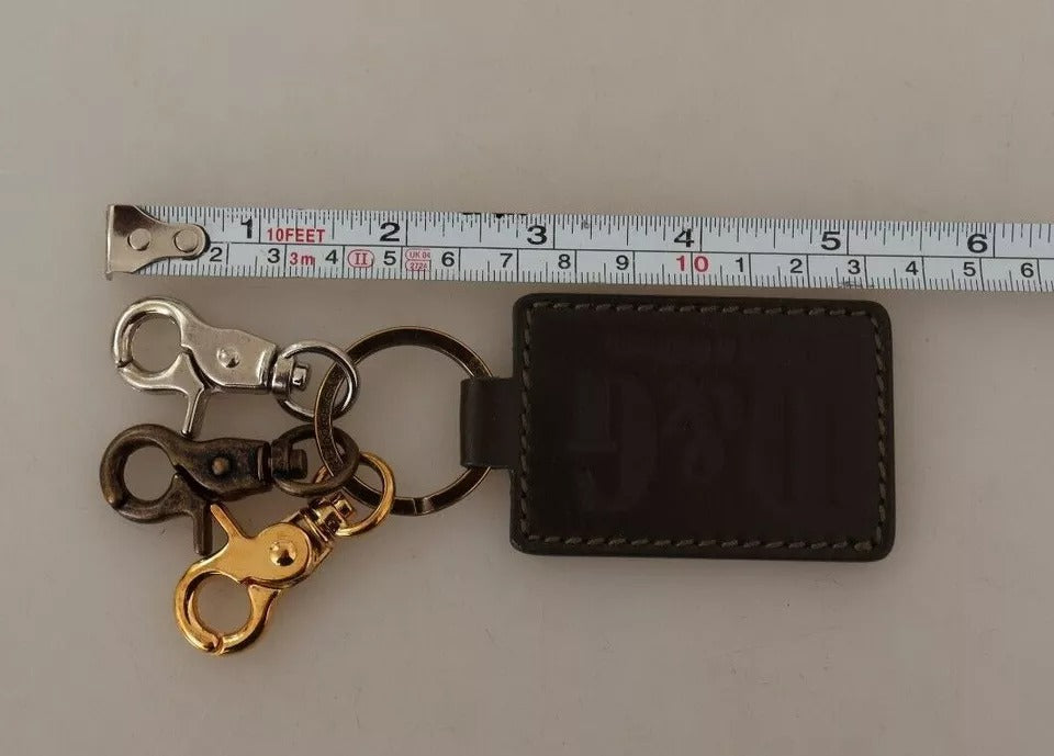 Dolce & Gabbana Green Leather D&G Logo Metal Ring Hook Μπρελόκ με μπρελόκ