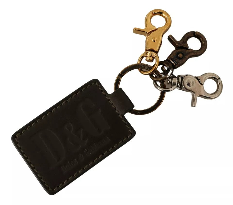 Dolce & Gabbana Green Leather D&G Logo Metal Ring Hook Μπρελόκ με μπρελόκ