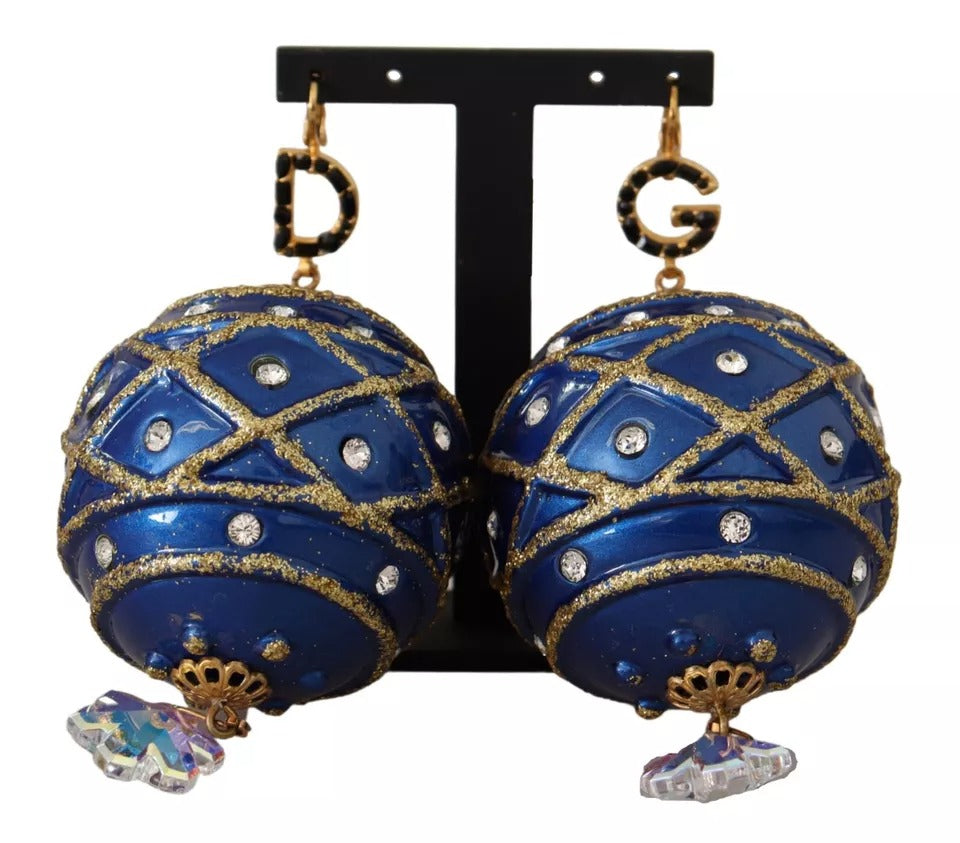 Σκουλαρίκια με κοσμήματα Dolce & Gabbana από χρυσό ορείχαλκο μπλε χριστουγεννιάτικη μπάλα με κρύσταλλο γάντζο