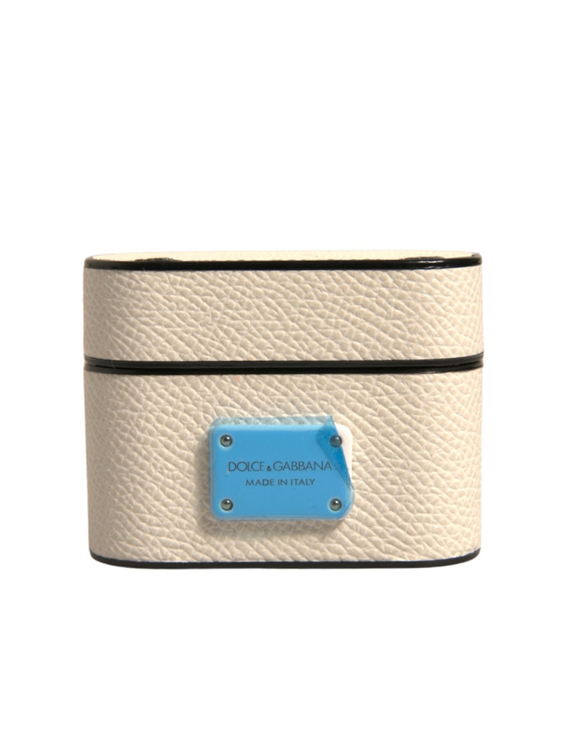 Θήκη Airpods με πλάκα με λογότυπο Dolce & Gabbana White Leather Metal