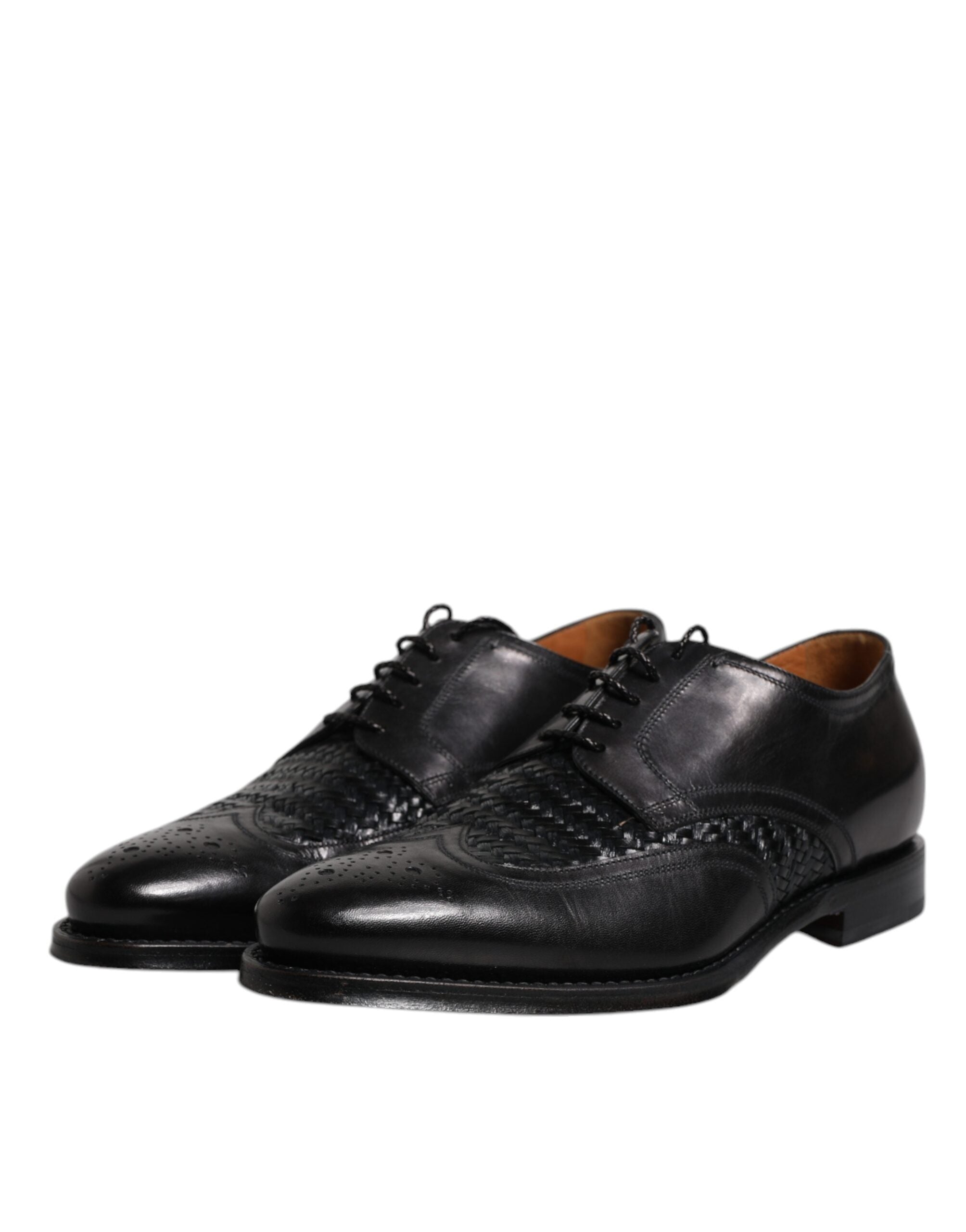 Dolce & Gabbana Μαύρο Δερμάτινο Derby Wingtip Lace Up Formal Dress Παπούτσια