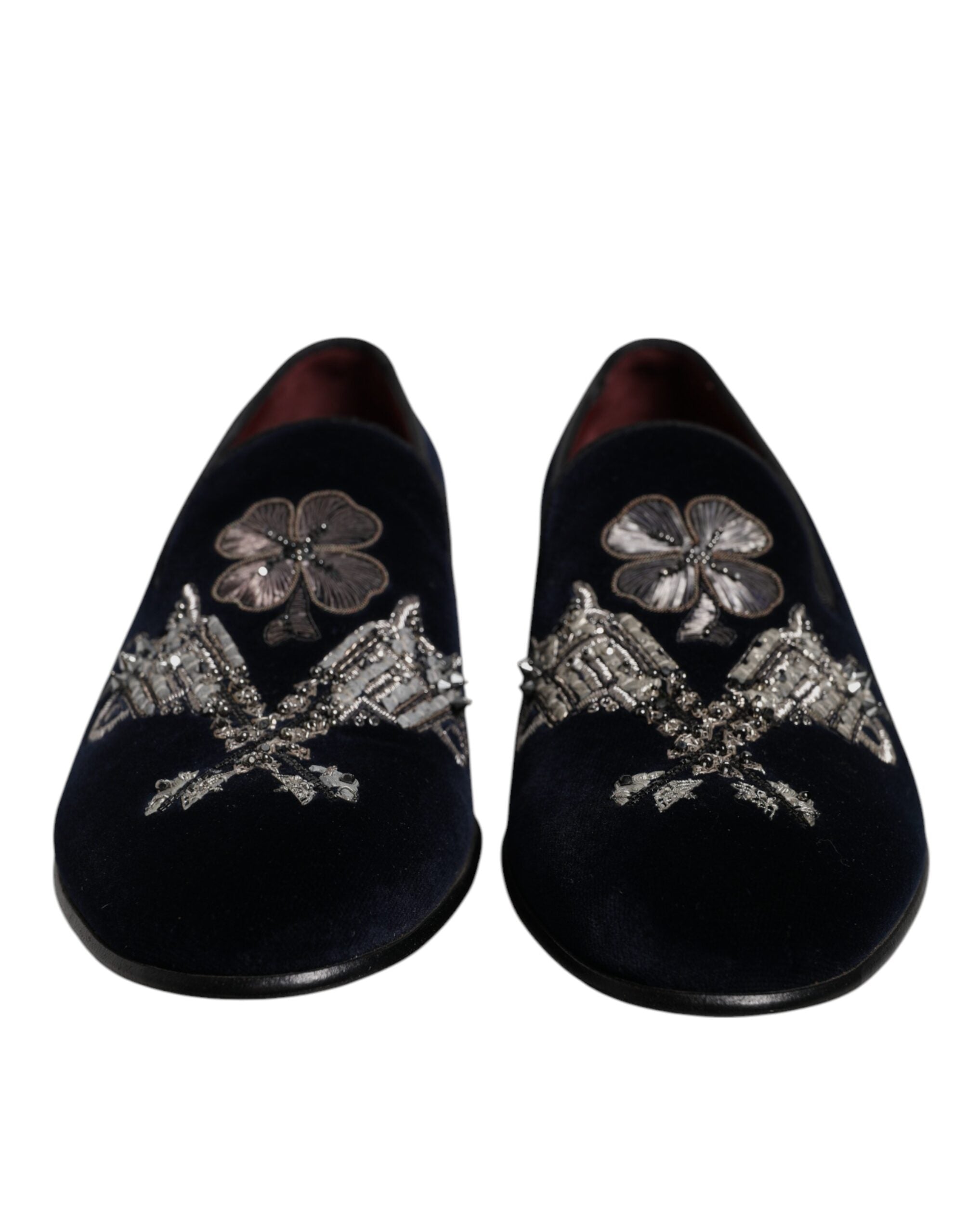 Παπούτσια φόρεμα Dolce & Gabbana Black Velvet Floral Gun Loafers