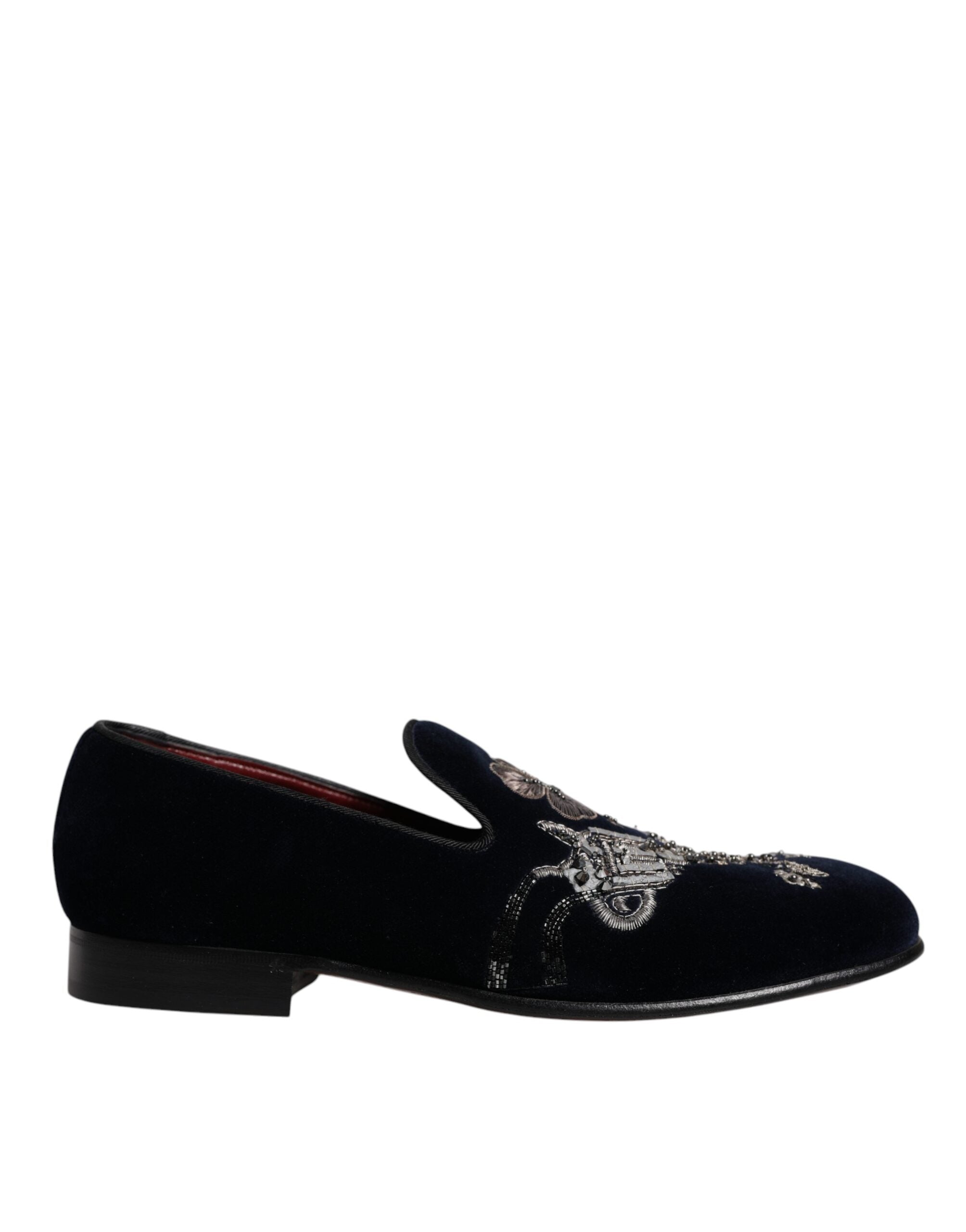 Παπούτσια φόρεμα Dolce & Gabbana Black Velvet Floral Gun Loafers