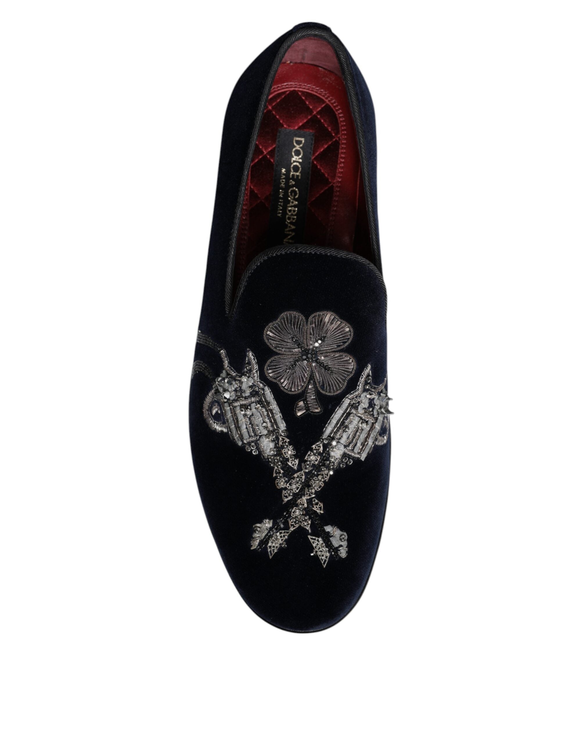 Παπούτσια φόρεμα Dolce & Gabbana Black Velvet Floral Gun Loafers