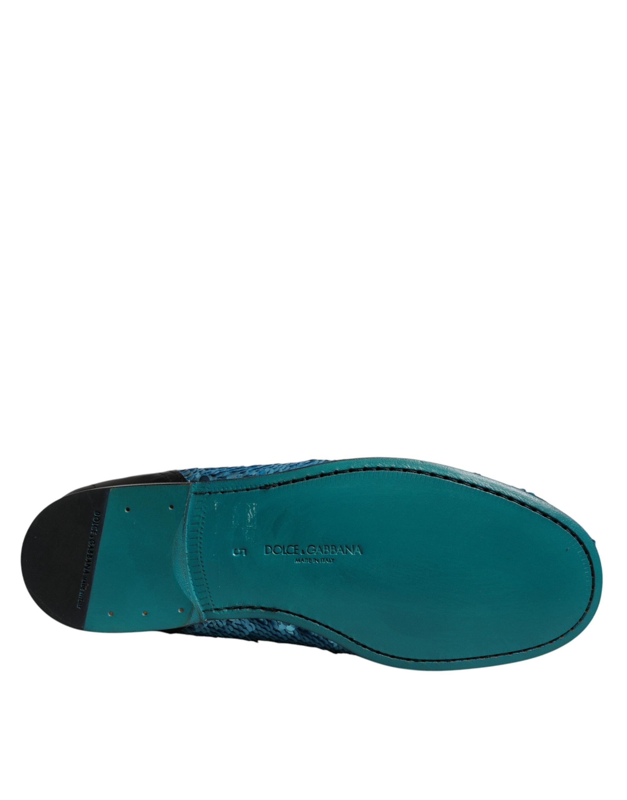 Dolce & Gabbana Blue Sequined Loafers Formal Dress Παπούτσια