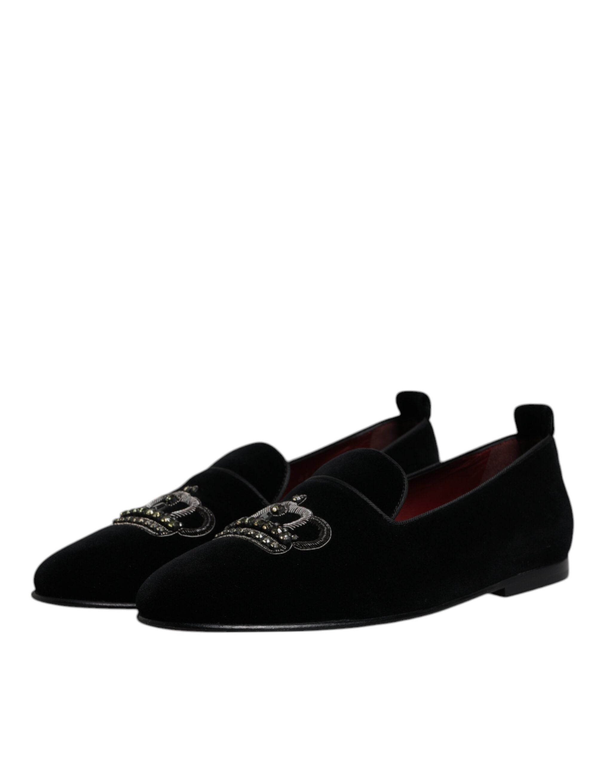 Dolce & Gabbana Μαύρο Βελούδινο Crystal Loafers Επίσημα Παπούτσια Φόρεμα
