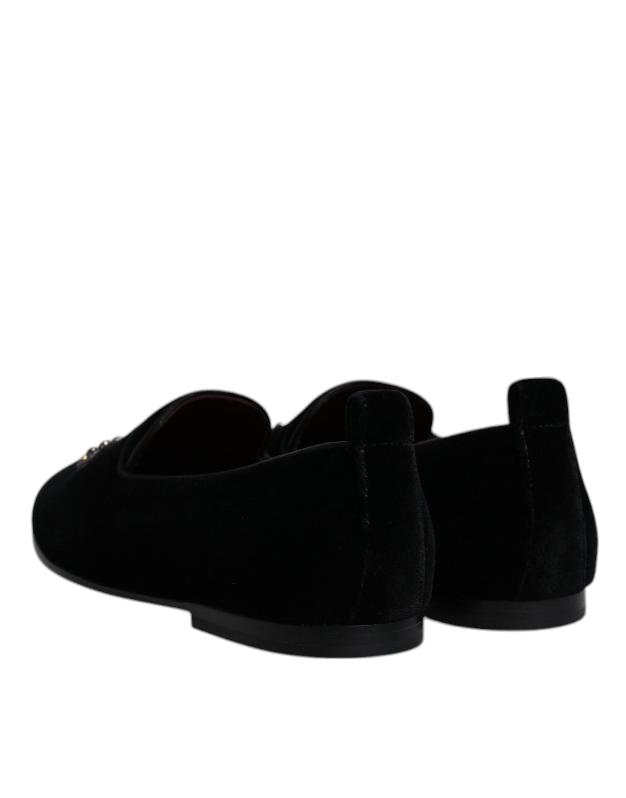 Dolce & Gabbana Μαύρο Βελούδινο Crystal Loafers Επίσημα Παπούτσια Φόρεμα