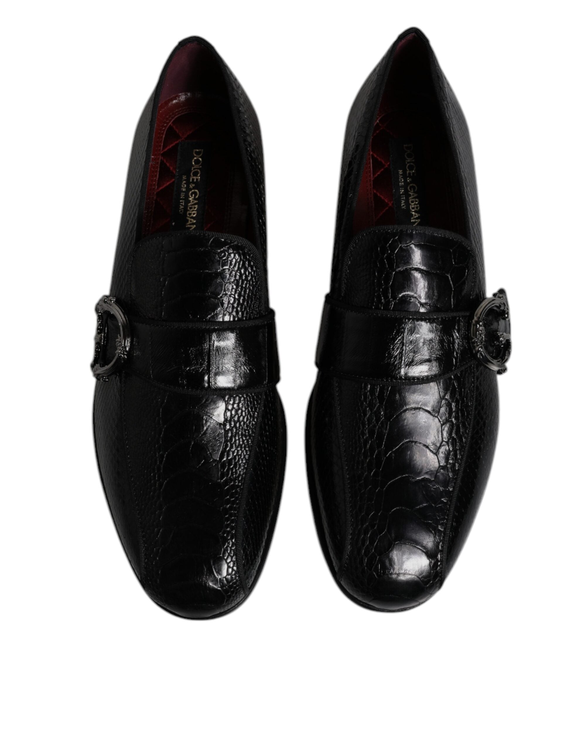 Dolce & Gabbana Black Exotic Leather DG Logo Loafers Formal Dress Παπούτσια