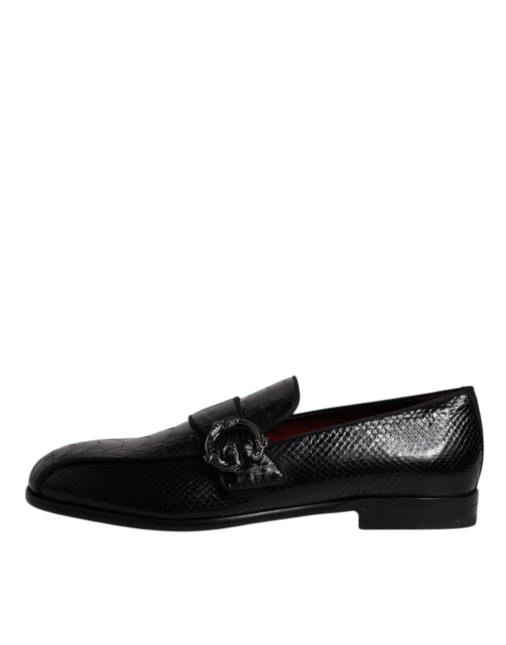 Dolce & Gabbana Black Exotic Leather DG Logo Loafers Formal Dress Παπούτσια