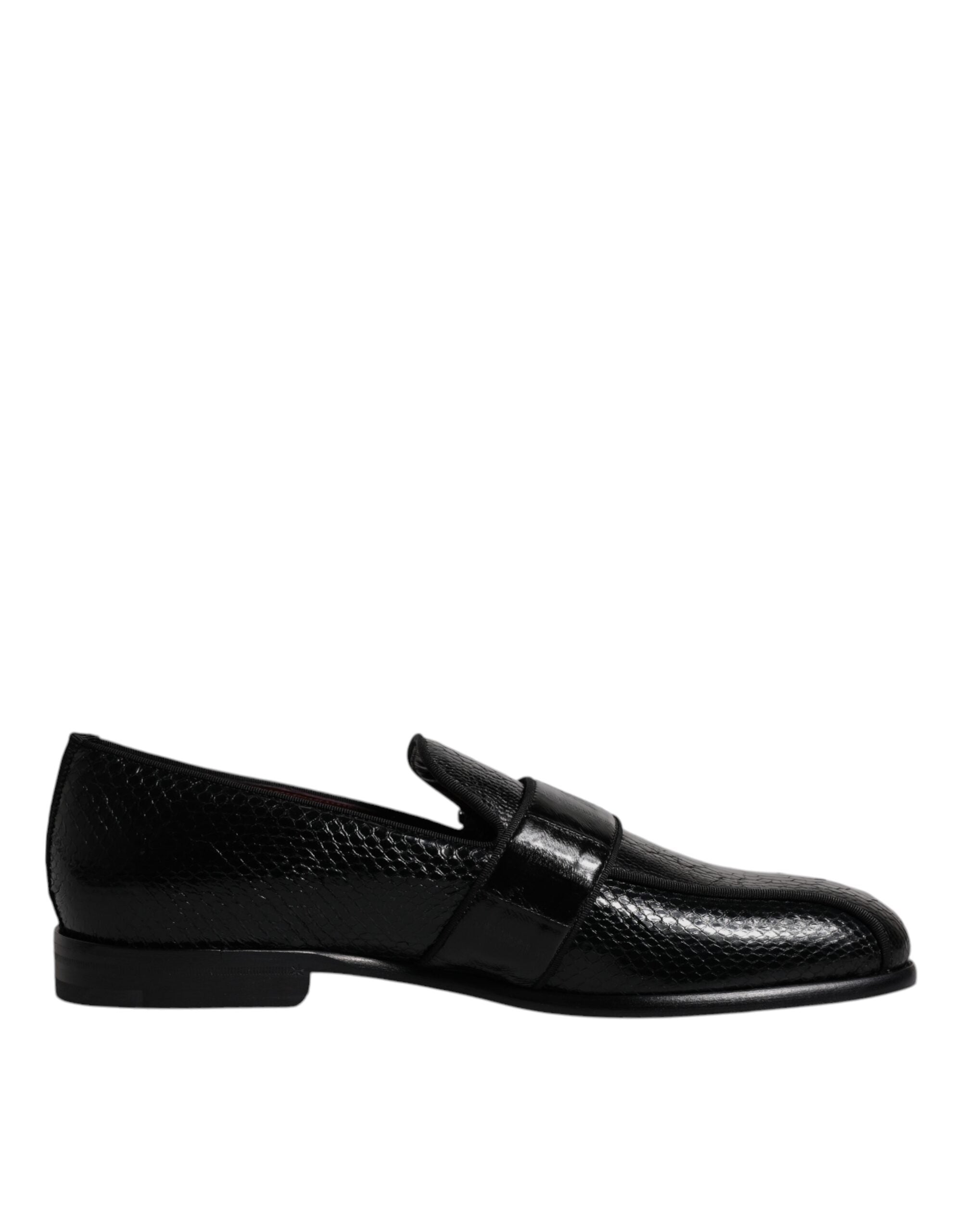 Dolce & Gabbana Black Exotic Leather DG Logo Loafers Formal Dress Παπούτσια