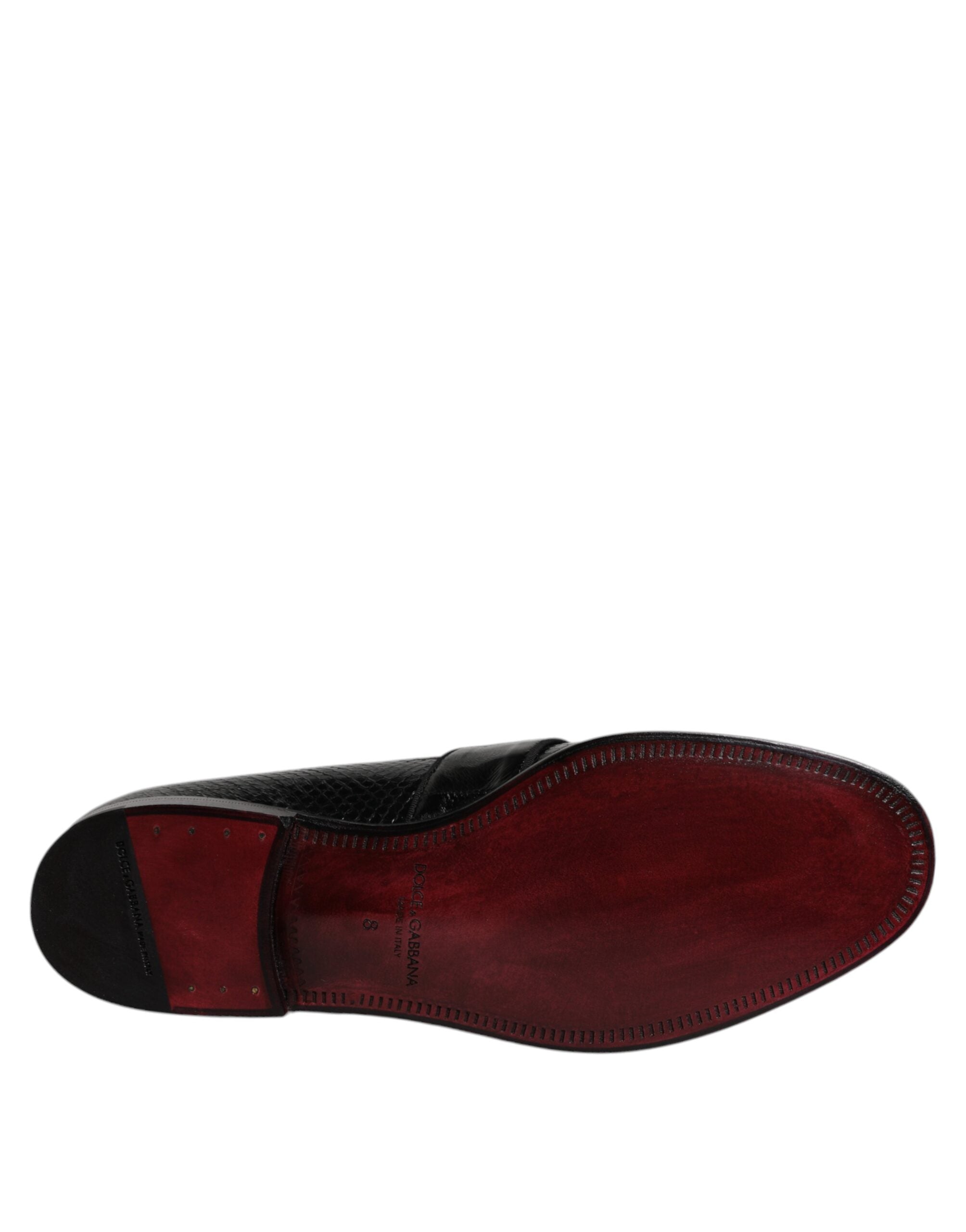 Dolce & Gabbana Black Exotic Leather DG Logo Loafers Formal Dress Παπούτσια