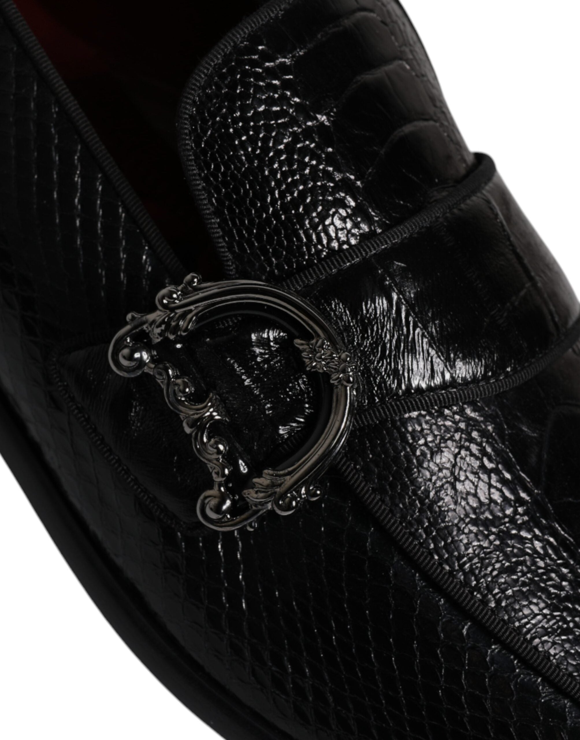 Dolce & Gabbana Black Exotic Leather DG Logo Loafers Formal Dress Παπούτσια