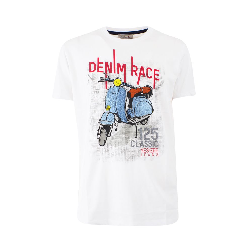 Yes Zee White Cotton Ανδρικό T-Shirt