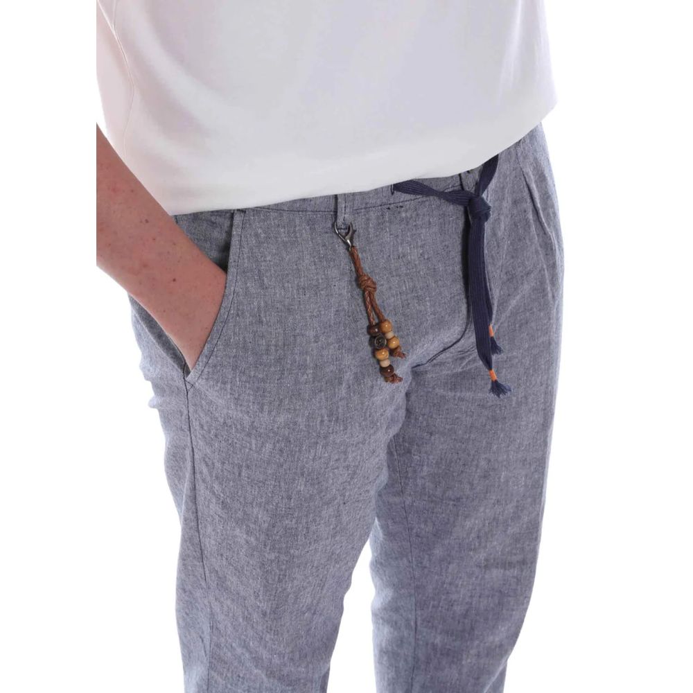 Yes Zee Light Blue Linen Men Trouser