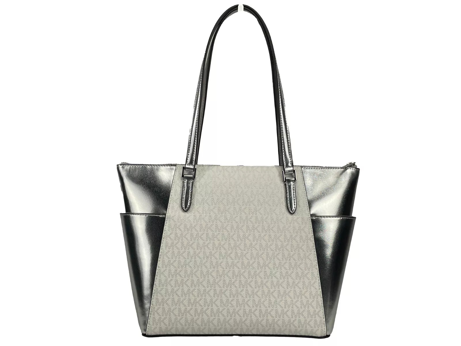 Michael Kors Charlotte Large Leather Top Tote Bag Ασημένιο τσαντάκι με φερμουάρ
