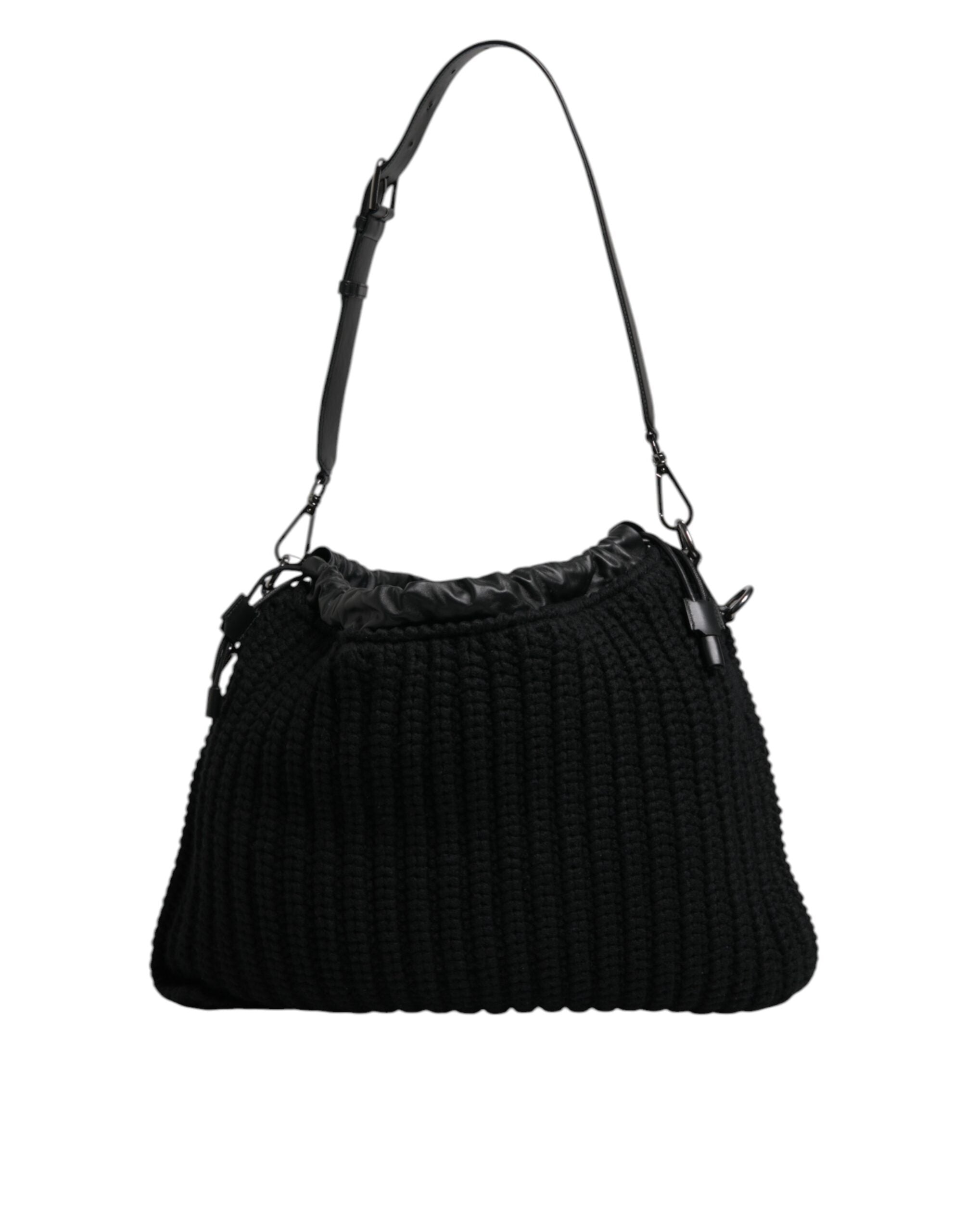 Δερμάτινη πλεκτή τσάντα ώμου Dolce & Gabbana Black Cashmere