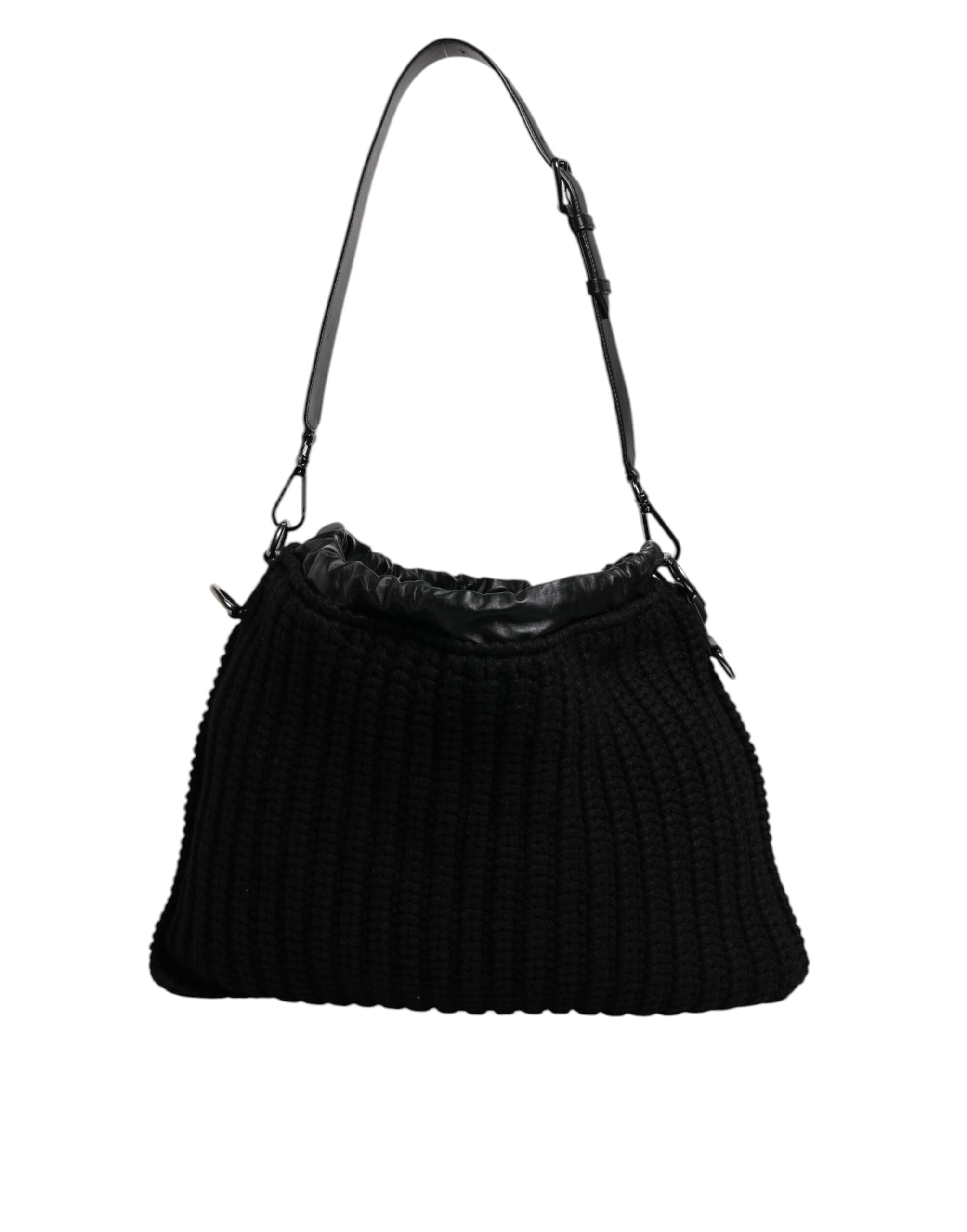 Δερμάτινη πλεκτή τσάντα ώμου Dolce & Gabbana Black Cashmere