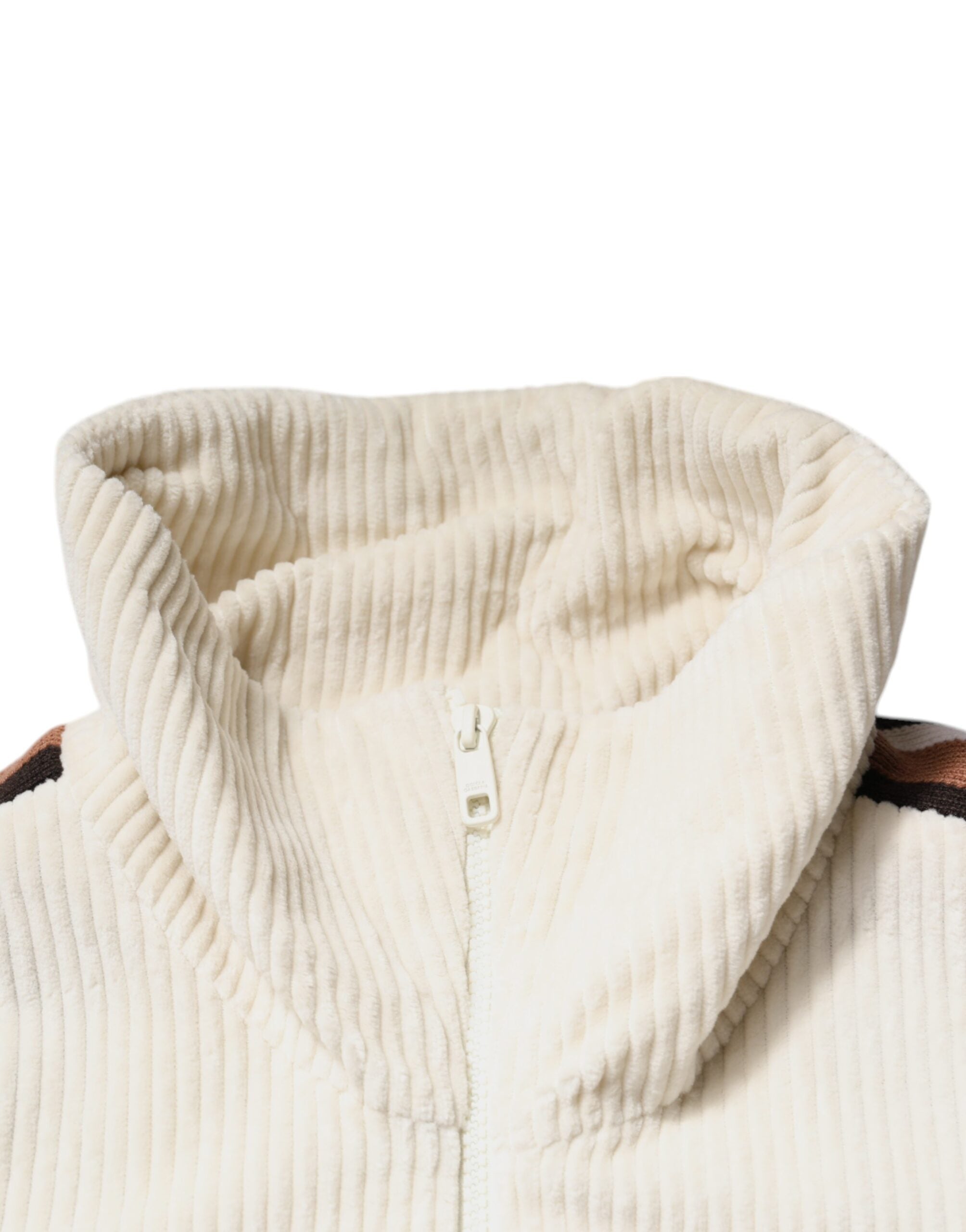 Μπουφάν Dolce & Gabbana Beige Logo απλικέ βαμβακερό κοτλέ με φερμουάρ