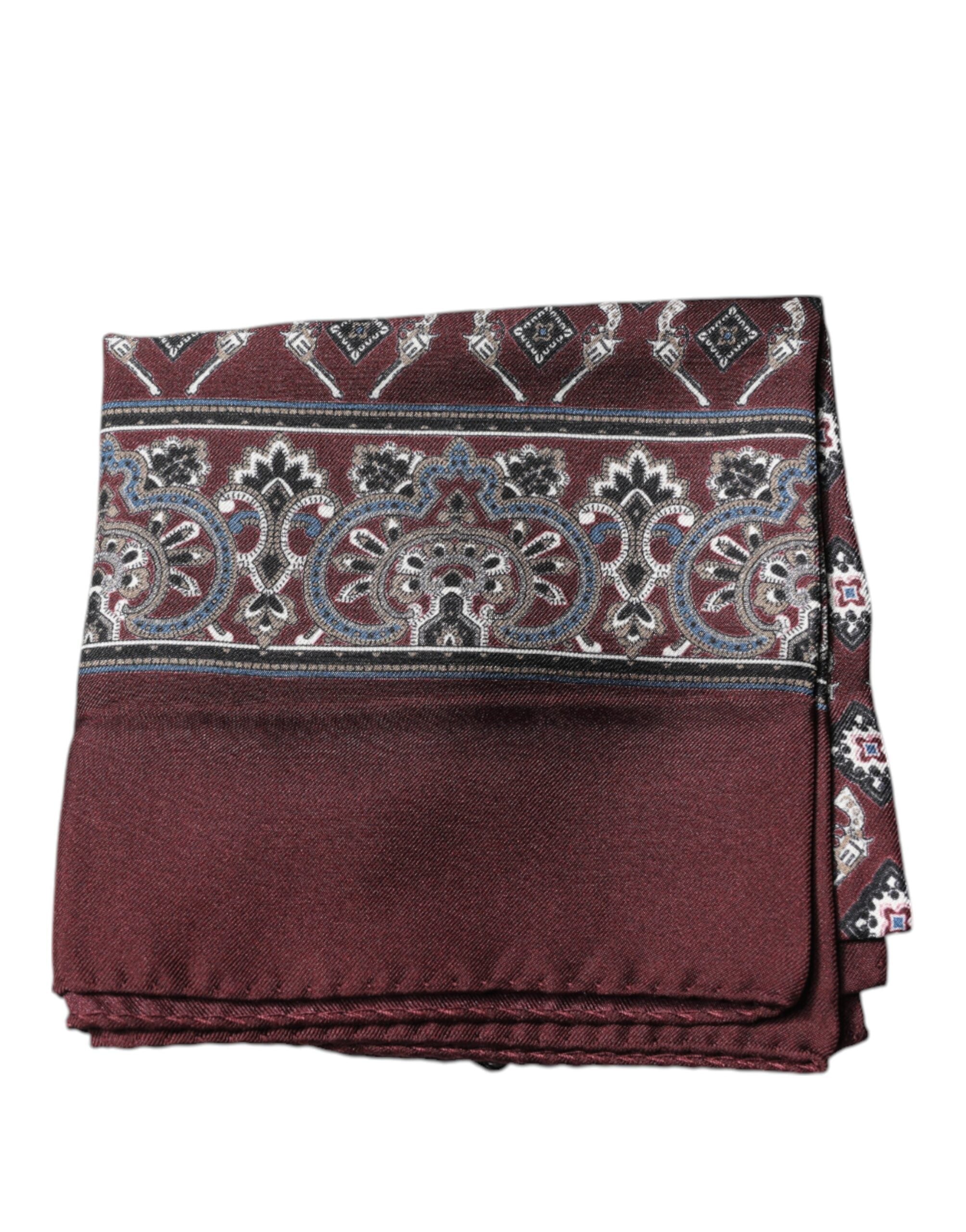 Dolce & Gabbana Maroon Fantasy Silk Square Handkerchief Scarf