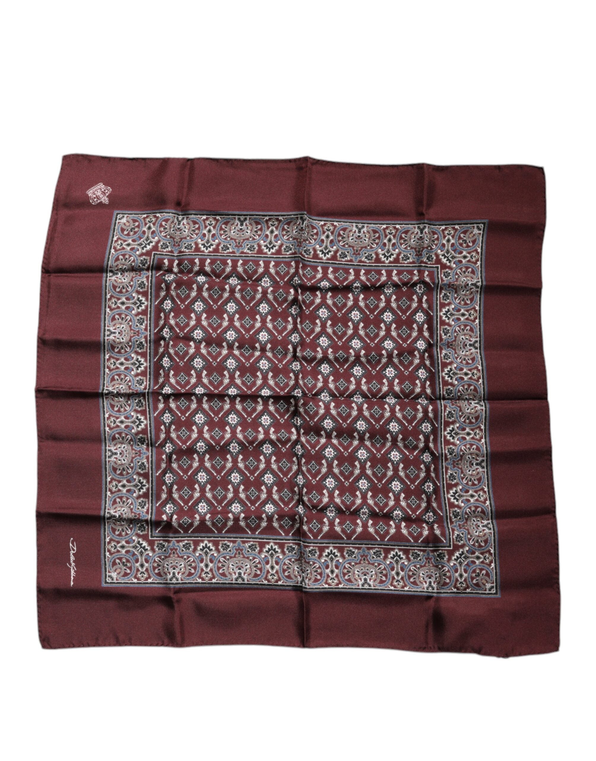 Dolce & Gabbana Maroon Fantasy Silk Square Handkerchief Scarf