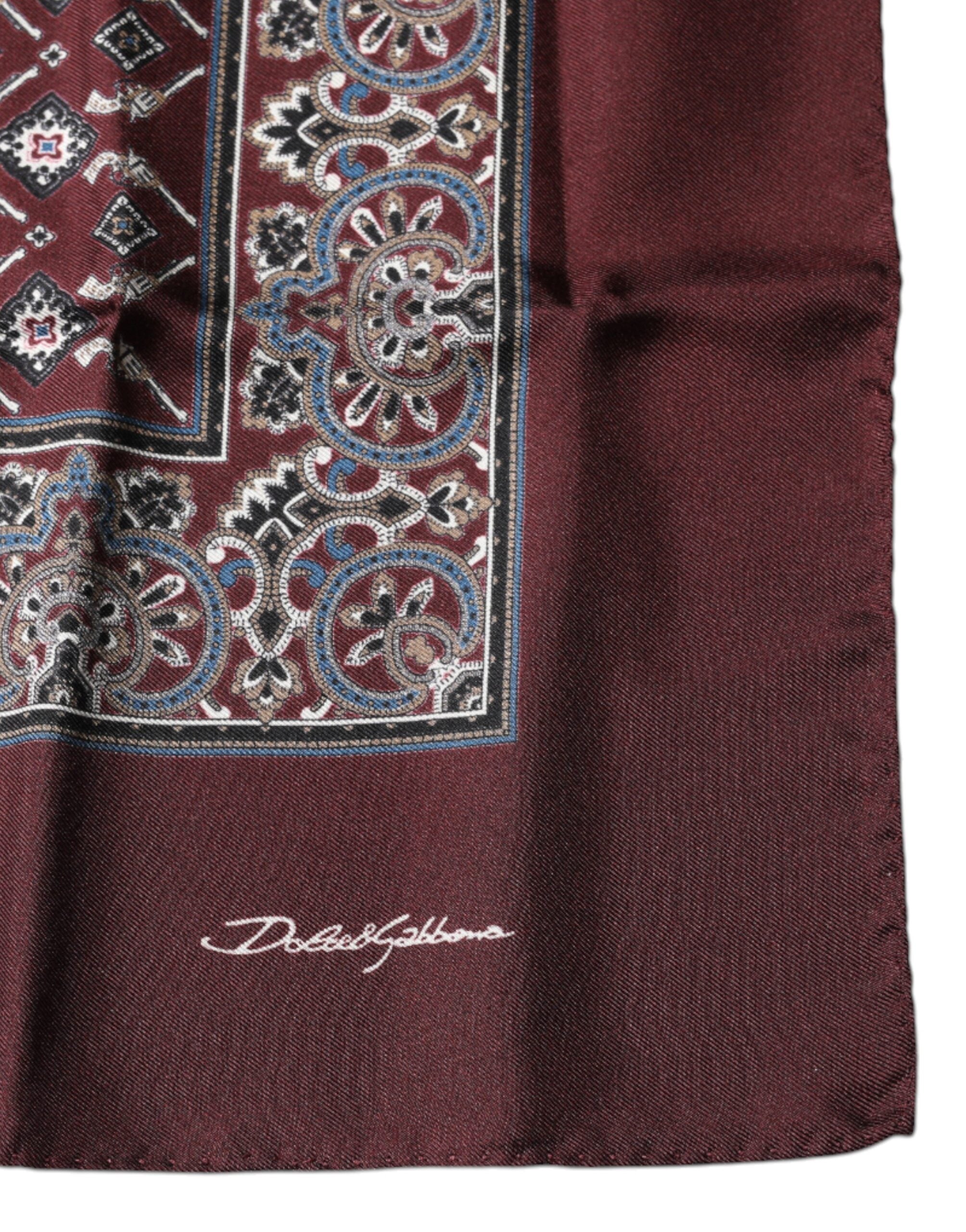 Dolce & Gabbana Maroon Fantasy Silk Square Handkerchief Scarf