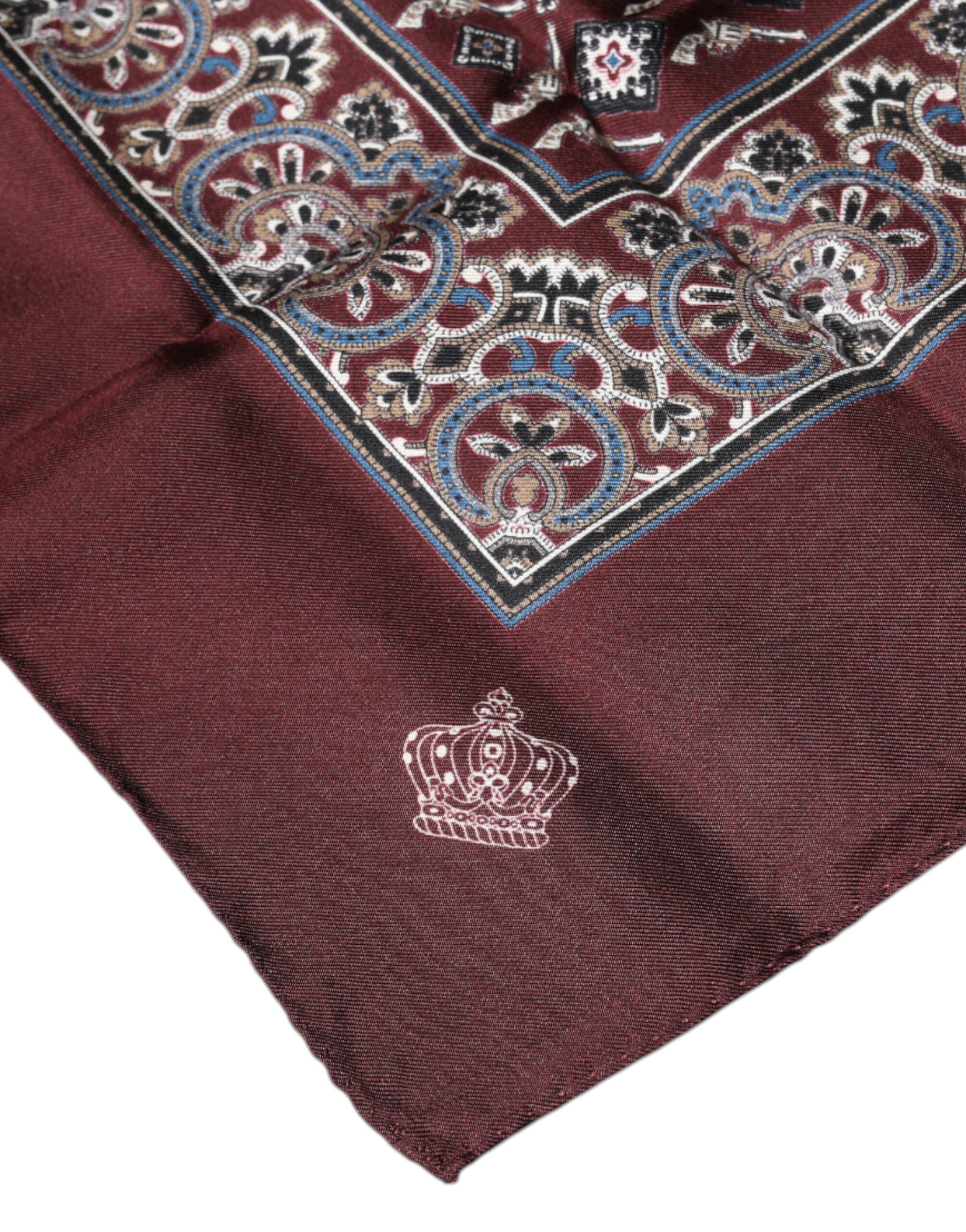Dolce & Gabbana Maroon Fantasy Silk Square Handkerchief Scarf