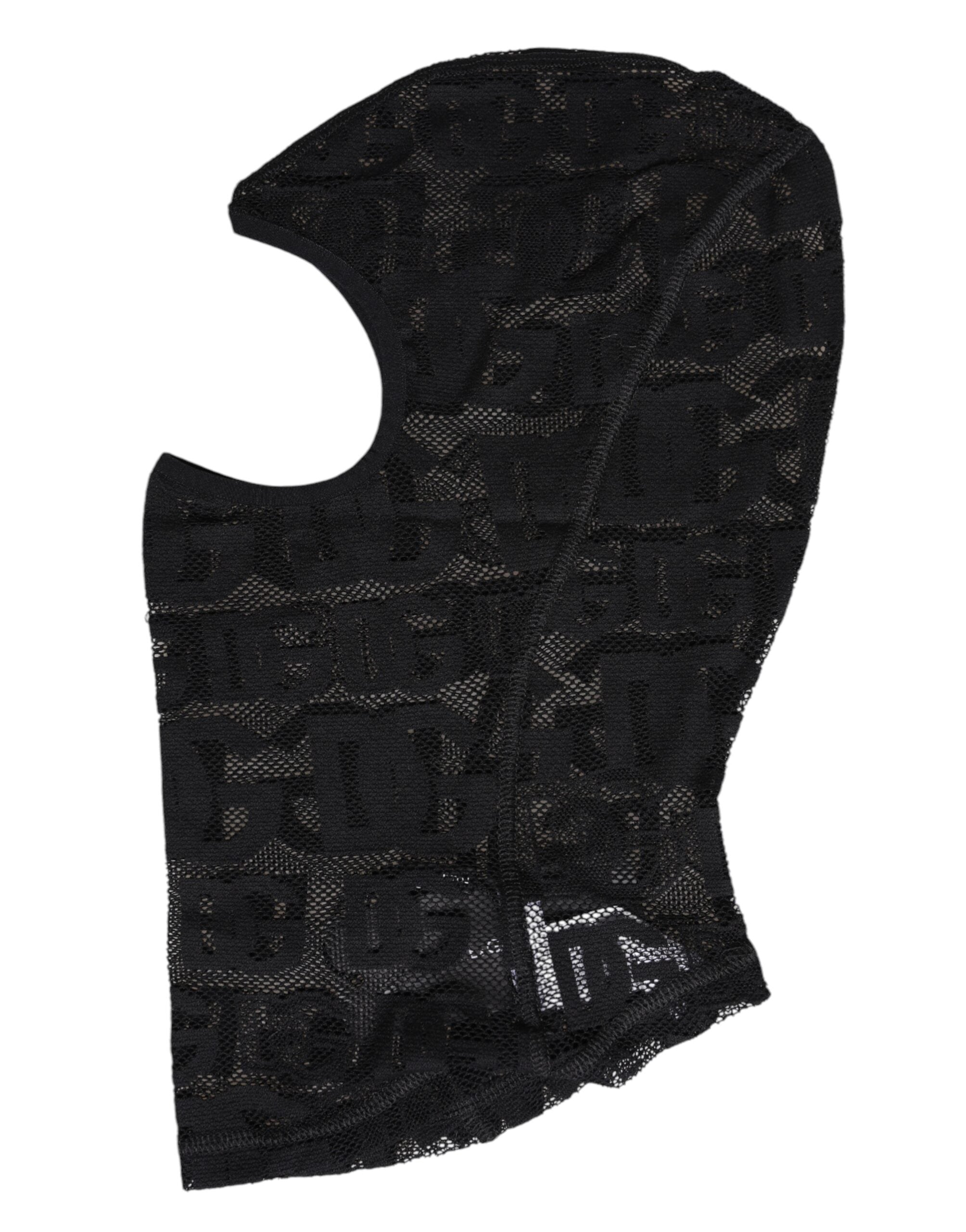 Dolce & Gabbana Black Logo Mesh Cotton Ski Mask Balaclava Hat