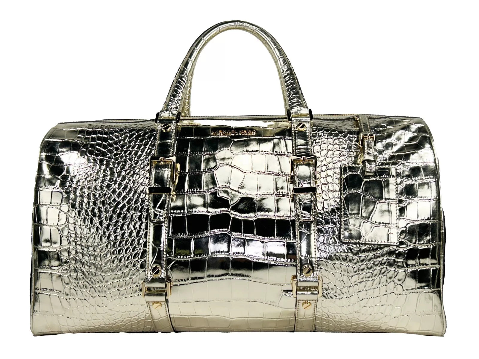 Michael Kors Bedford Travel XL Embossed Duffle Bag Weekender Gold