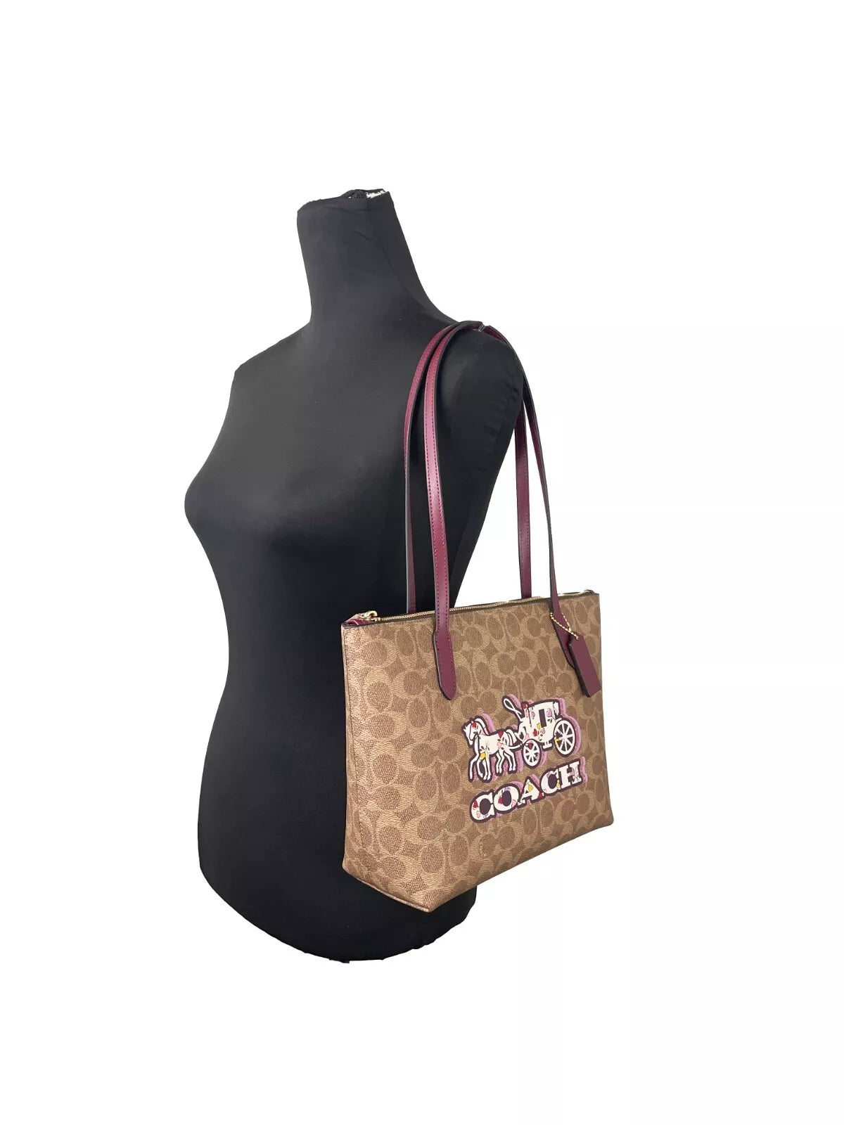 COACH Signature Canvas Fiona Zip Tote Bag Brown