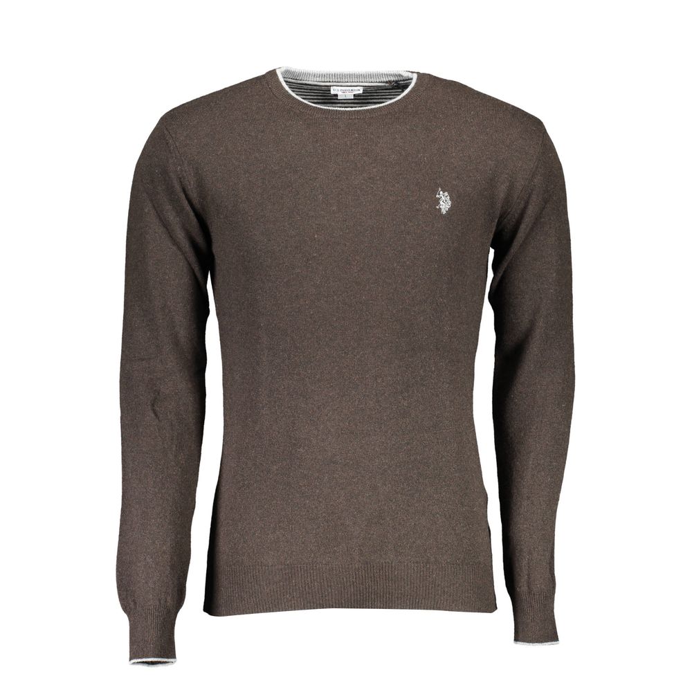 US POLO ASSN. Ανδρικό πουλόβερ από καφέ μαλλί