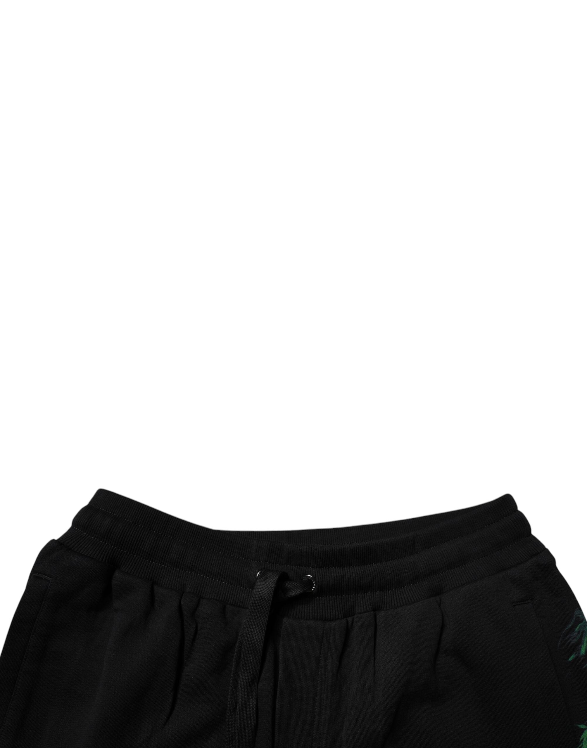 Dolce & Gabbana Black Cotton Logo Floral Print Bermuda Shorts