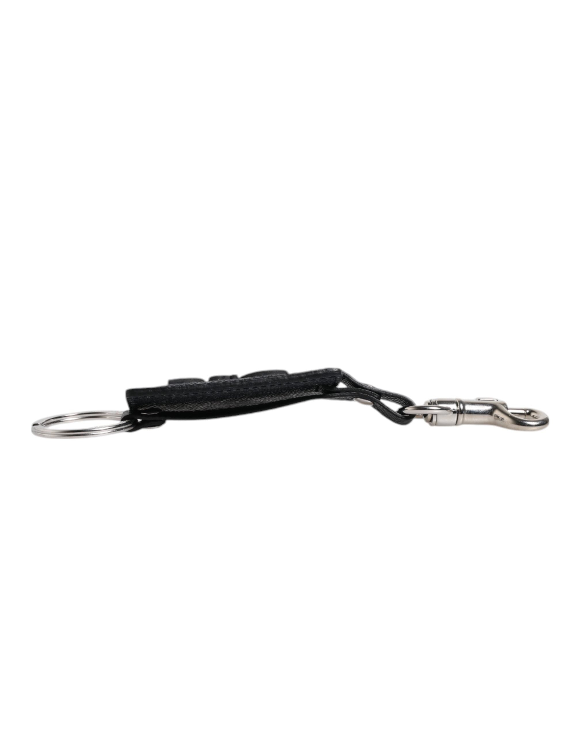 Dolce & Gabbana Blue Calf Leather DG Logo Silver Brass Keyring Keychain