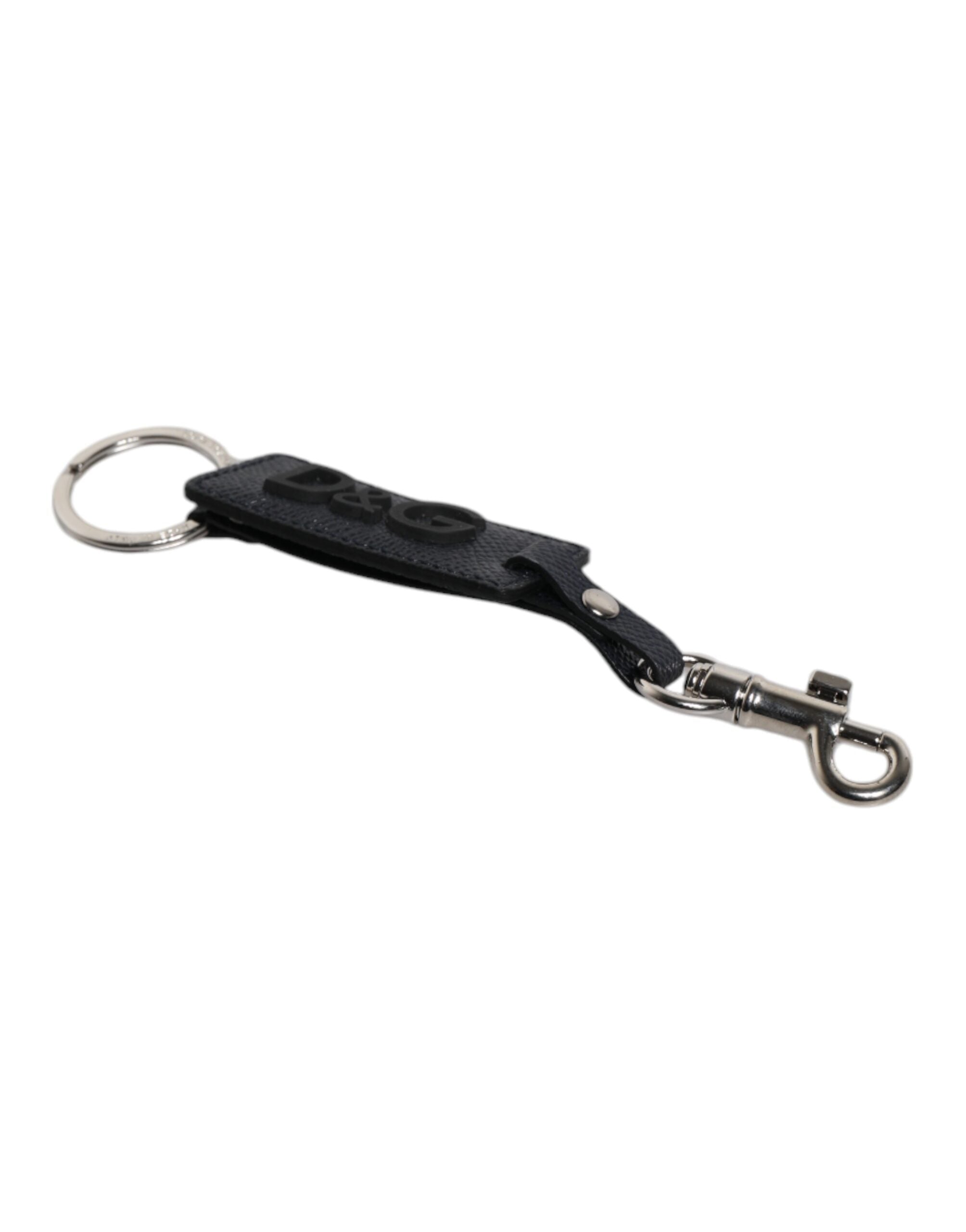 Dolce & Gabbana Blue Calf Leather DG Logo Silver Brass Keyring Keychain