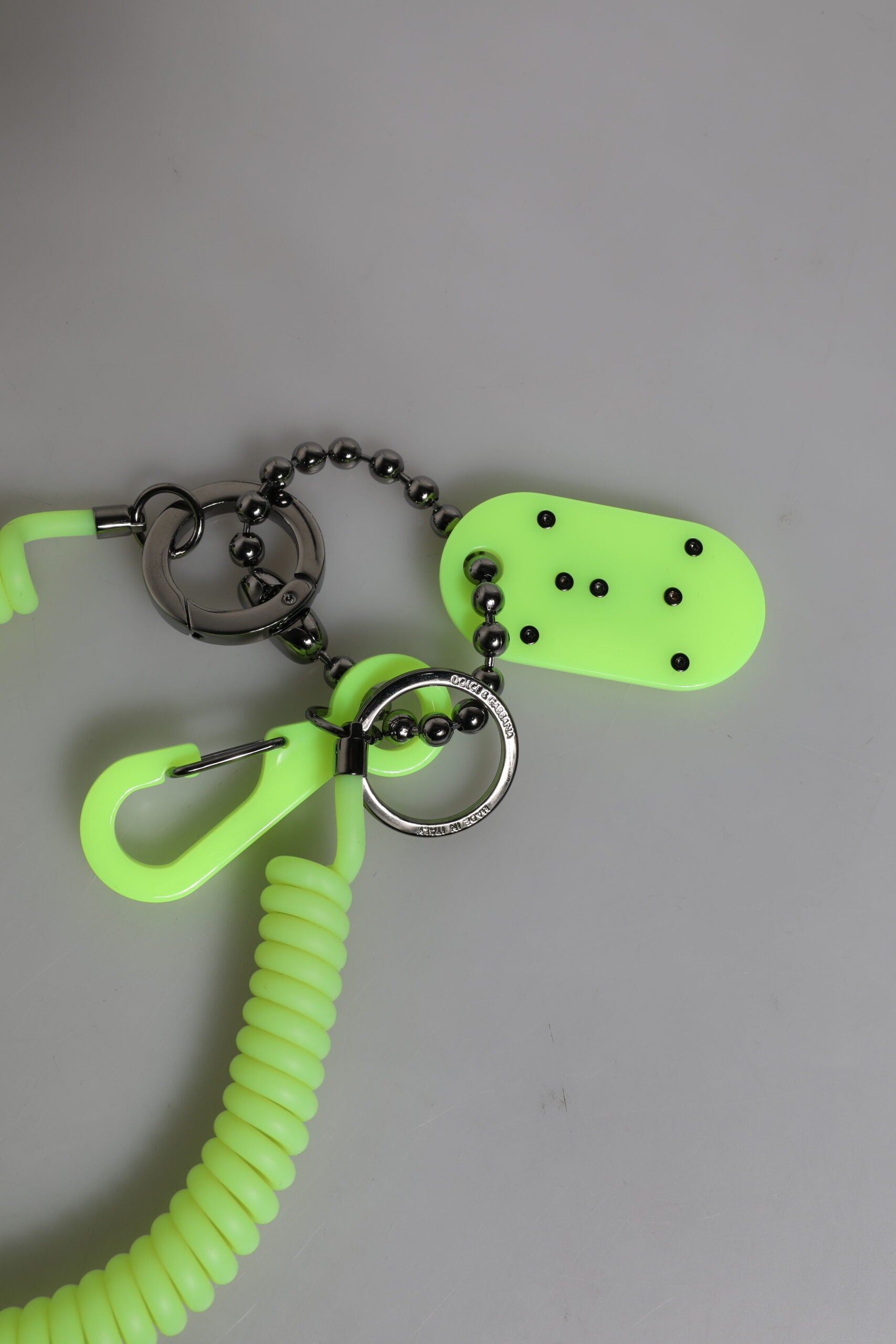 Dolce & Gabbana Green Springy Key Holder DG Logo Men's Keychain Keyring