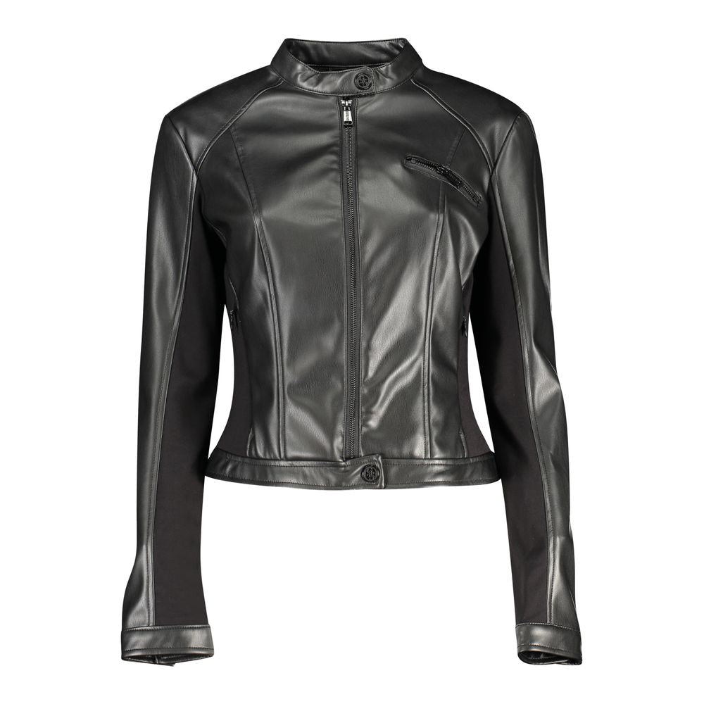 Guess Jeans Black Polyethylene Biker Jacket