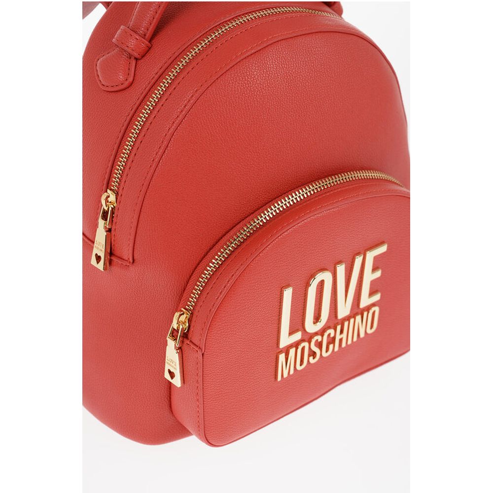 Moschino LOVE Solid Color Faux Leather Backpack with Golden Logo