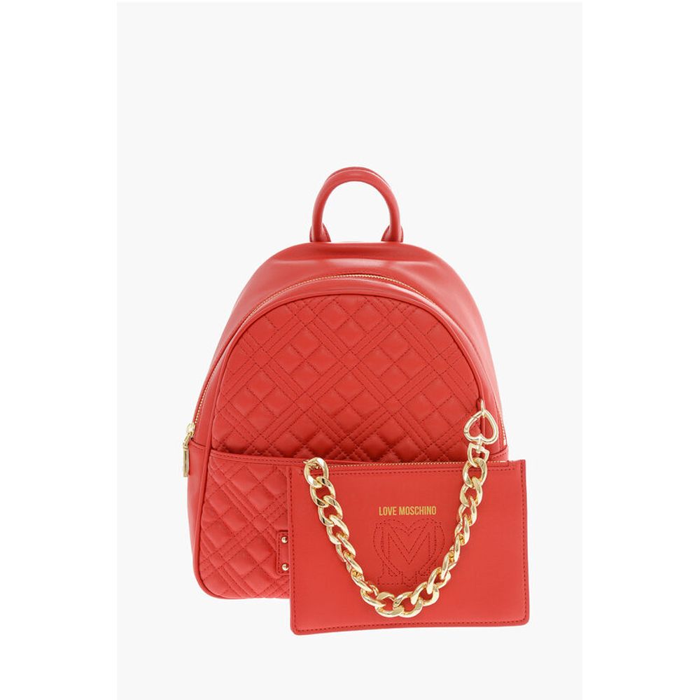 Moschino LOVE Quilted Faux Leather Backpack with Matched Pouch