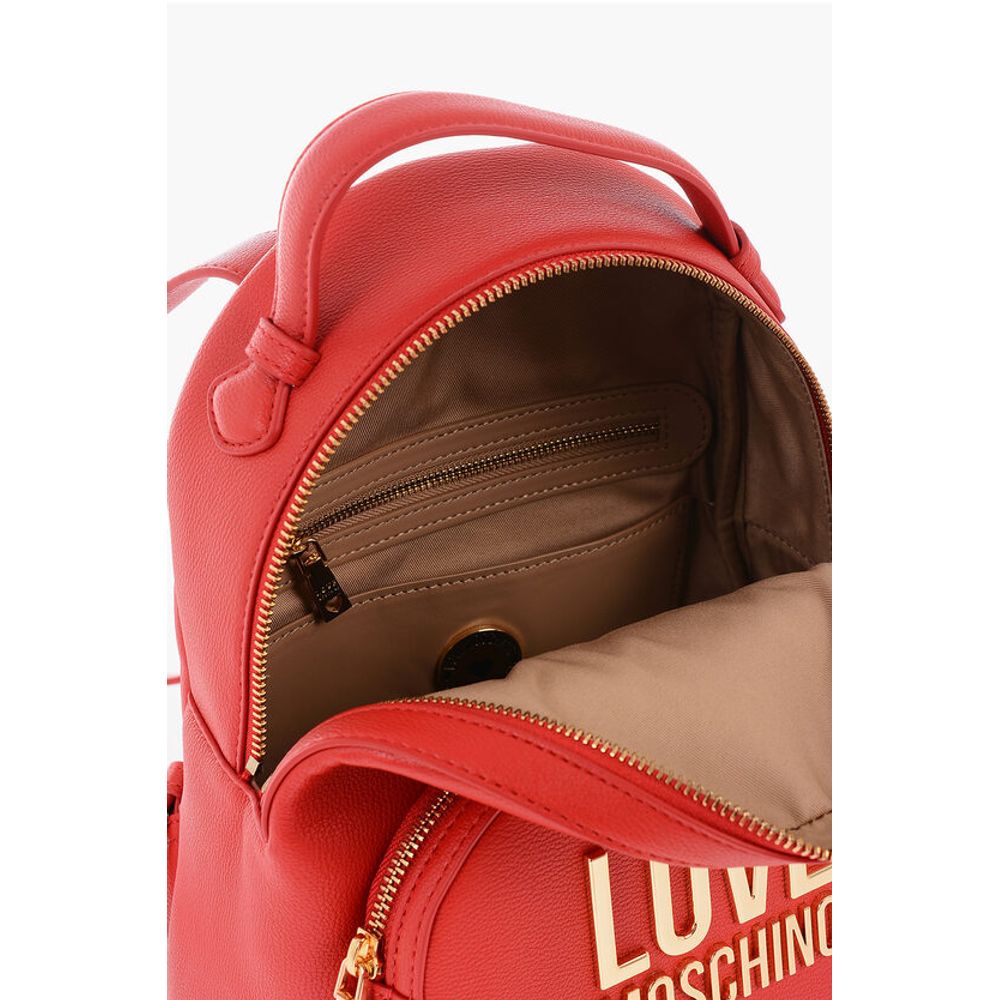 Moschino LOVE Faux Leather Backpack with with Golden Logo-Plaque
