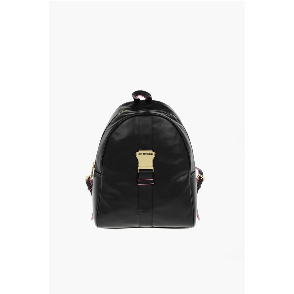 Moschino LOVE Logoed Shoulder Strap Faux Leather SAFETY Backpack