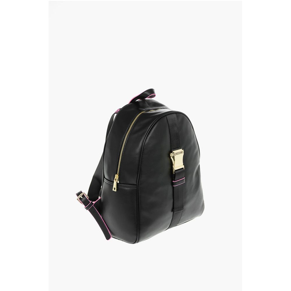 Moschino LOVE Logoed Shoulder Strap Faux Leather SAFETY Backpack