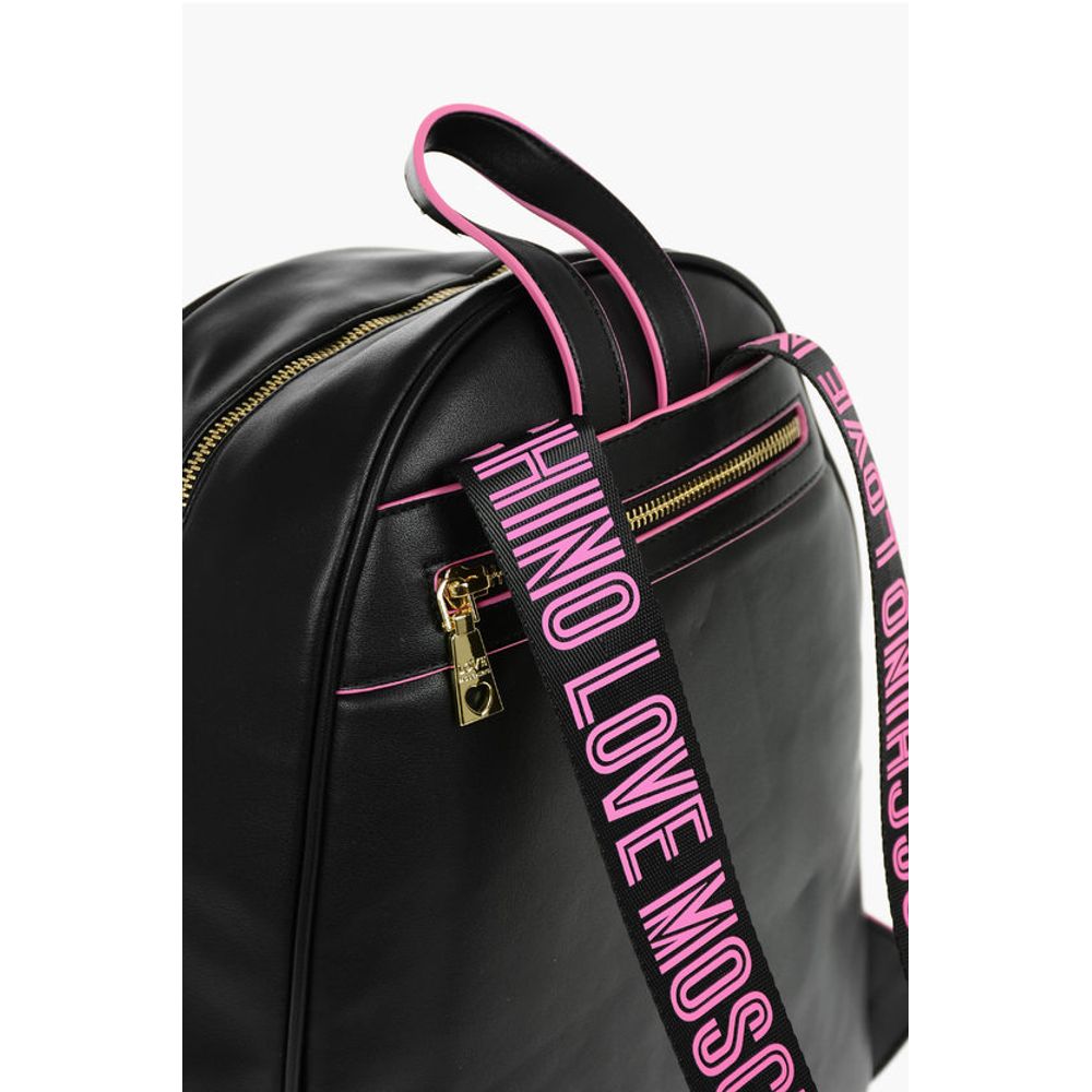 Moschino LOVE Logoed Shoulder Strap Faux Leather SAFETY Backpack