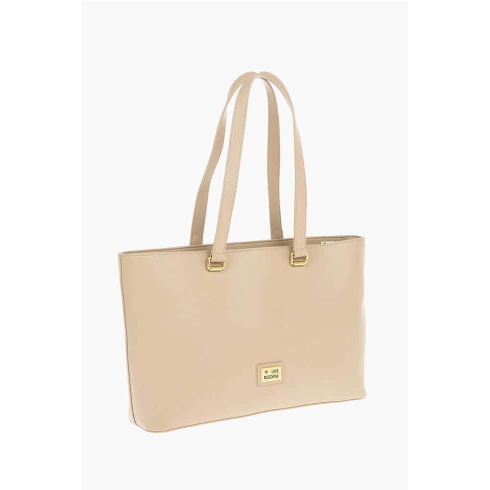Moschino LOVE Faux Leather Maxi Front Pocket Tote Bag with Heart Clam