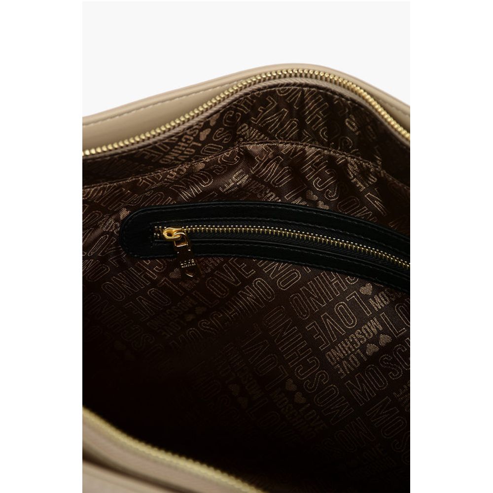Moschino LOVE Faux Leather Maxi Front Pocket Tote Bag with Heart Clam