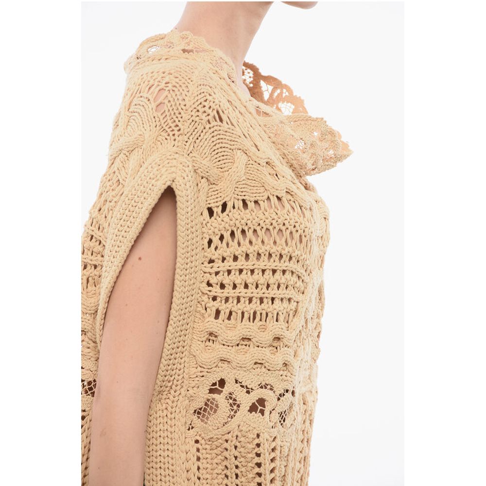 Ermanno Scervino Crochet Cotton Blend Sleeveless Sweater with Lace Detail